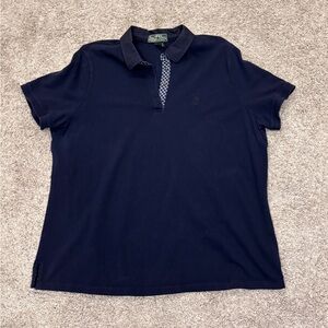 L-Ralph Lauren Active navy blue s/s polo shirt contrast patterned collar plus 2X